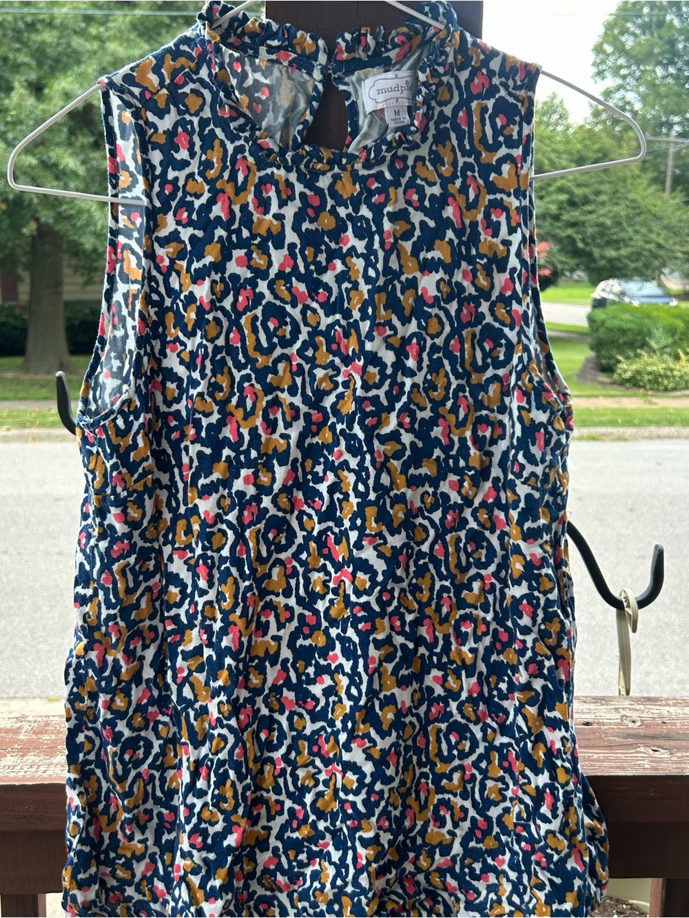 Mud Pie Navy Multicolor Sleeveless Ruffle-Neck Camisole